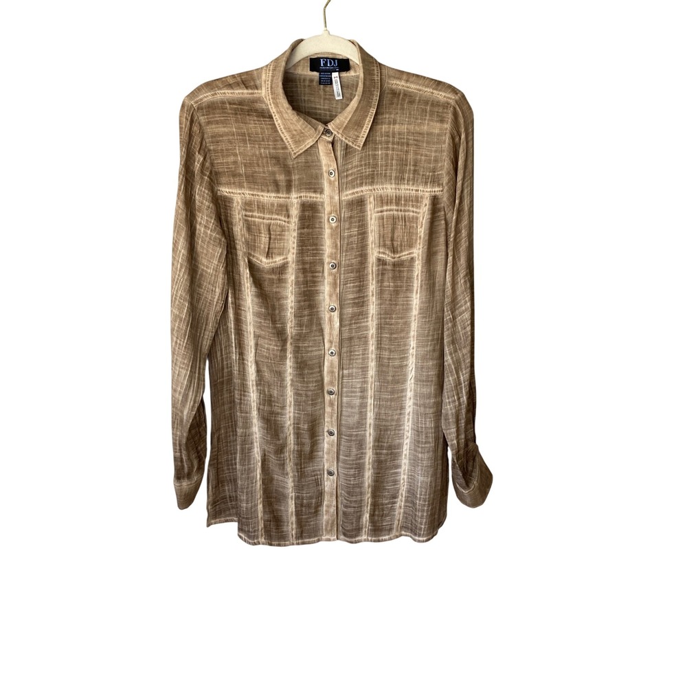 FDJ French Dressing Jeans Tan Textured Roll Tab Button Down Shirt Womens 12